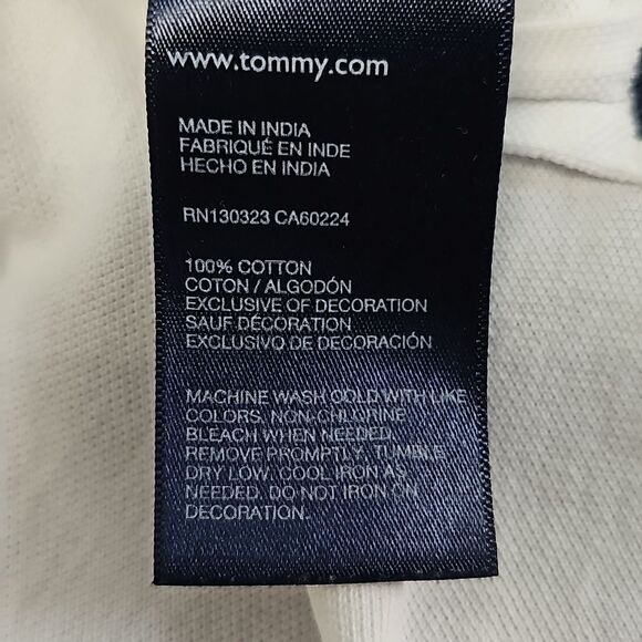 TOMMY HILFIGER Big Boys Striped Collar Embroidered White Polo, Size L (16/18) - Picture 5 of 6